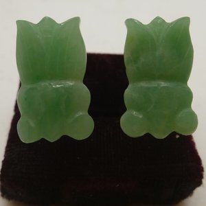 Carved Jade Cufflinks with Gold Filled Overlay Backing